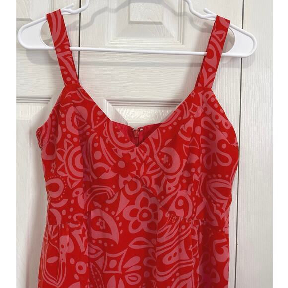 Anna Sui for Anthropologie Red Patterned 100% Silk Sleeveless Dress Size 4 - Picture 2 of 8